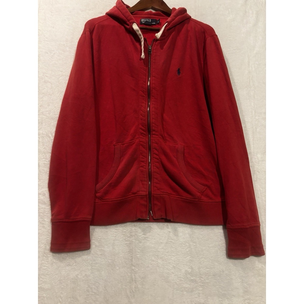 Vintage‎ Y2K Polo Ralph Lauren Men's Large Red Full Zip Hoodie  Blue Pony Logo